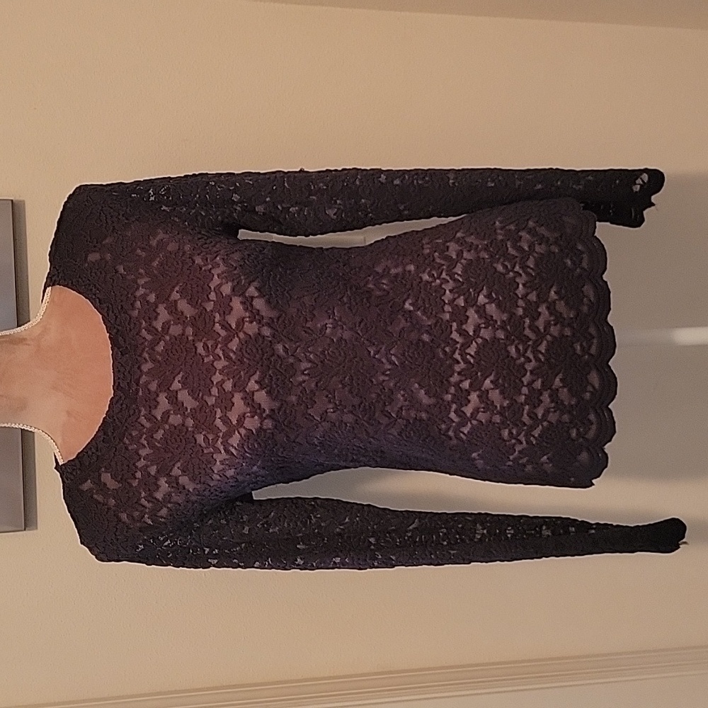 Forever 21 Deep Dusty Purple Long Sleeve Lace Top, Size M. Zipper Back Closure.